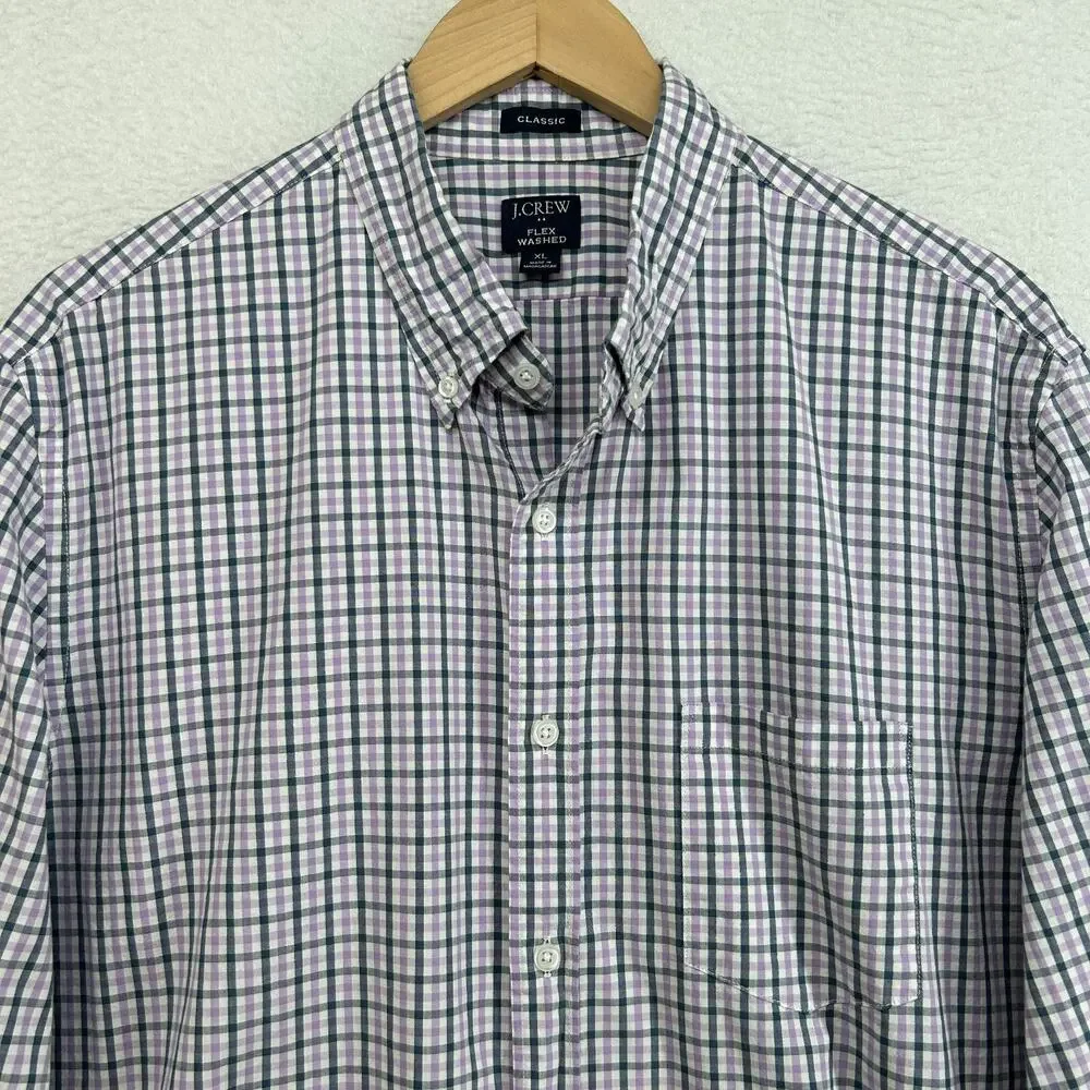 J.CREW Shirt Mens XL Flex Washed Classic Gingham Check Button Down Cotton Purple